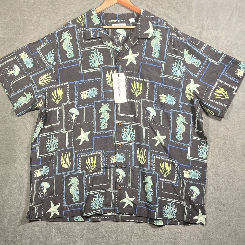 Caribbean Roundtree & Yorke Men’s Woven Short Sleeve Button-Up Pockets 3XB